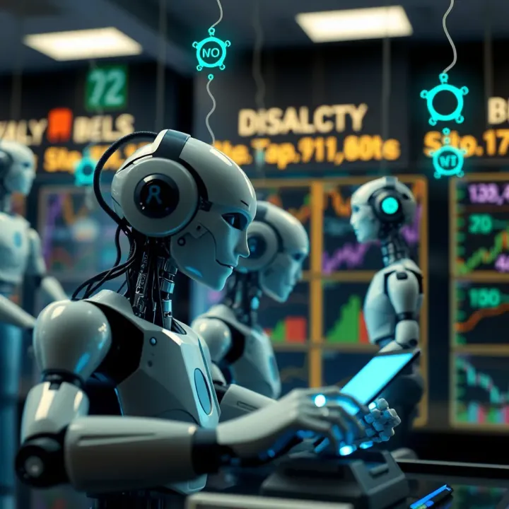 Conceptual illustration of various bots interacting with digital networks and devices