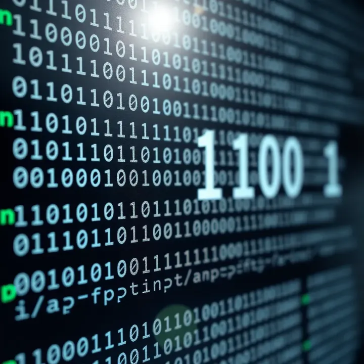 Diagram showing the binary code representation with corresponding ASCII characters