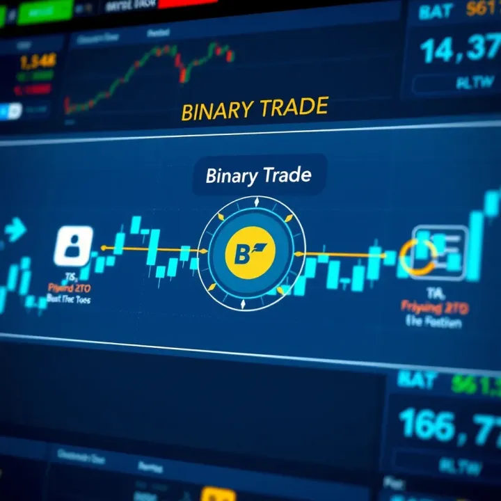 Diagram illustrating the concept of binary trade with options predicting asset price movements over a fixed timeframe