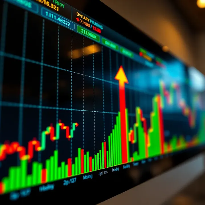 Binary Trading Options and Market Trends Graph depicting binary trading options with upward and downward trend arrows