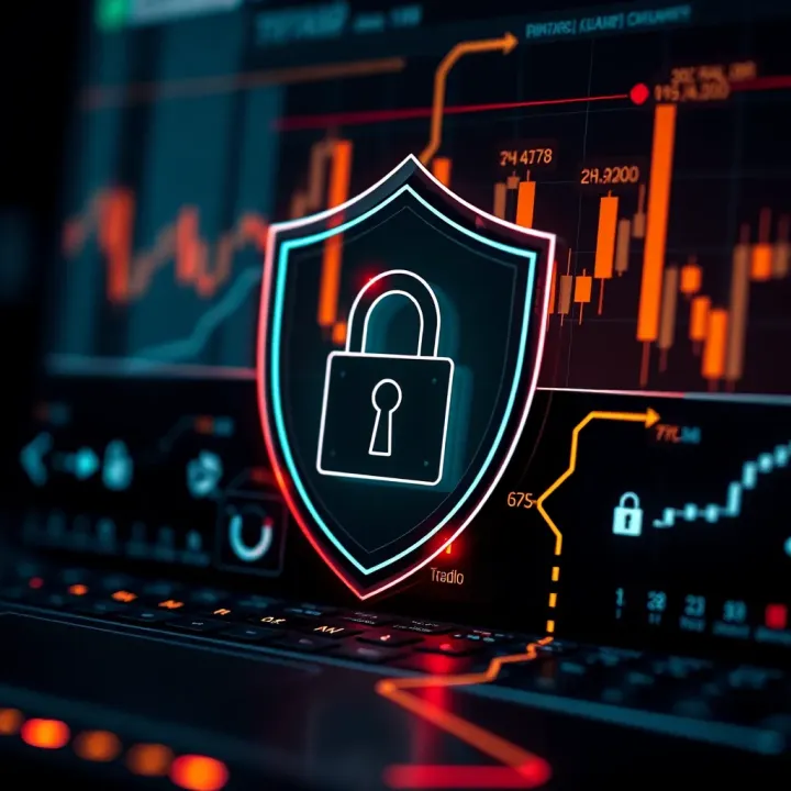 Illustration of cybersecurity shield protecting a digital trading account