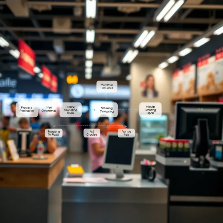 Diagram illustrating the operational flow of a cashier binary system in a retail environment