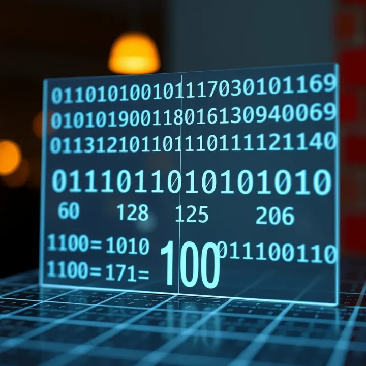 Diagram showing the transformation of a decimal number into a binary sequence using division by two