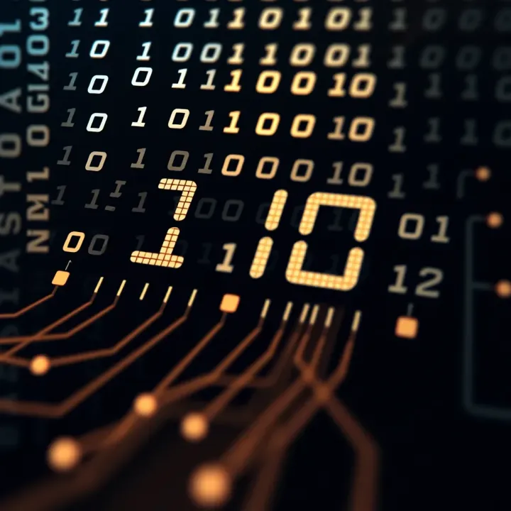 Visual representation of binary digits transitioning from zero to one in an electronic circuit pattern
