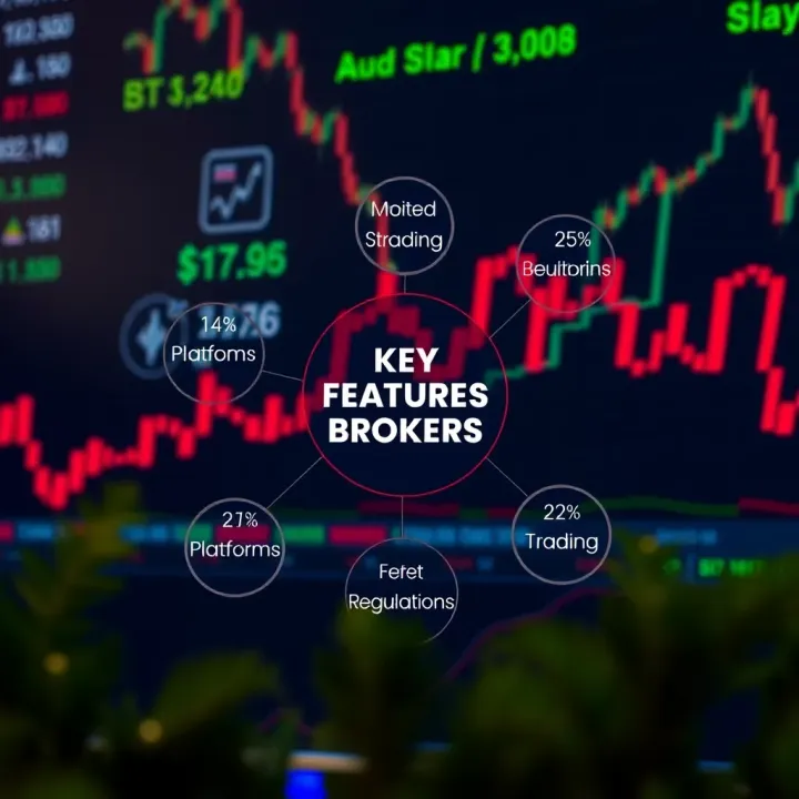 Diagram illustrating key features of forex trading brokers including platforms, fees, and regulations for Kenyan traders