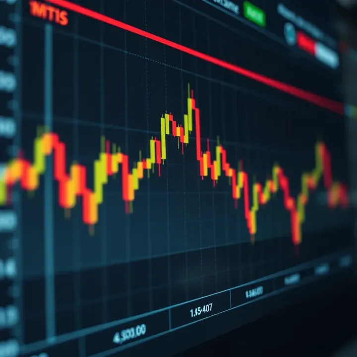 Graph showing currency exchange rates fluctuating over time in forex market