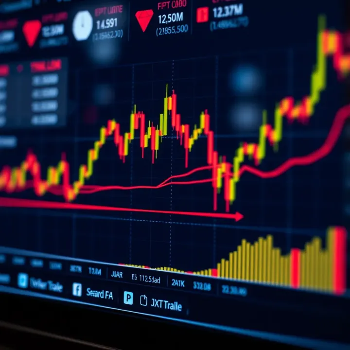 Graph showing currency exchange rates fluctuating over time on a digital trading platform