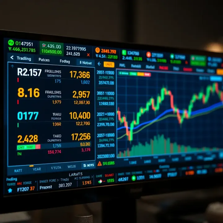 Digital screen displaying currency exchange rates and forex charts