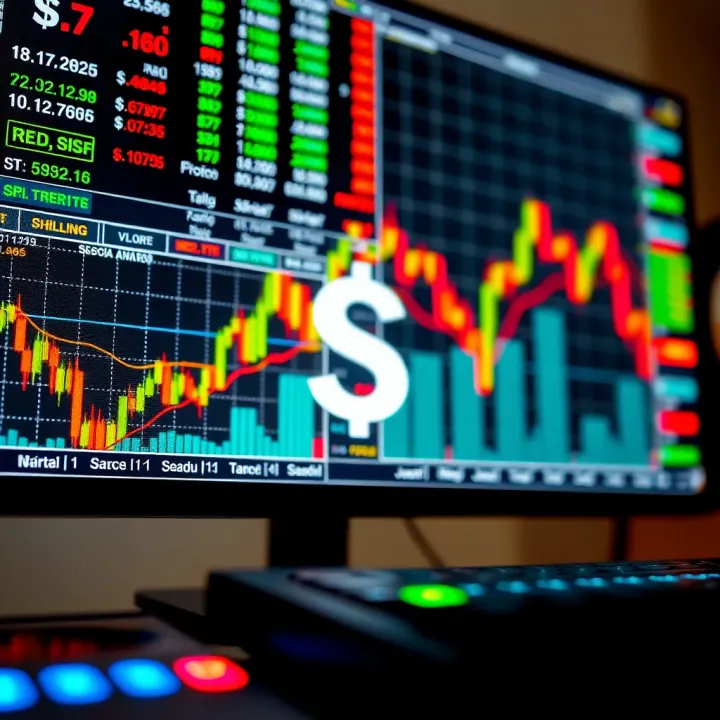 Illustration of forex trading platform displaying charts and market data with Kenyan shilling symbol