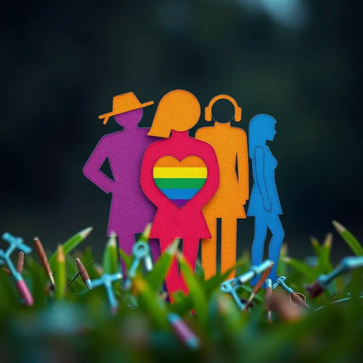 Illustration of diverse gender symbols intertwined representing non-binary identities and inclusion
