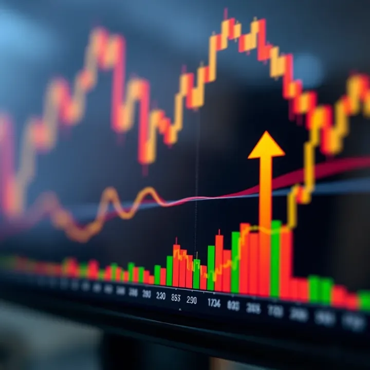 Graph illustrating asset price movement with arrows indicating rise and fall trends