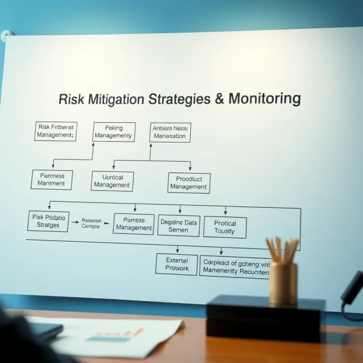 Flowchart showing risk mitigation strategies and monitoring for business continuity