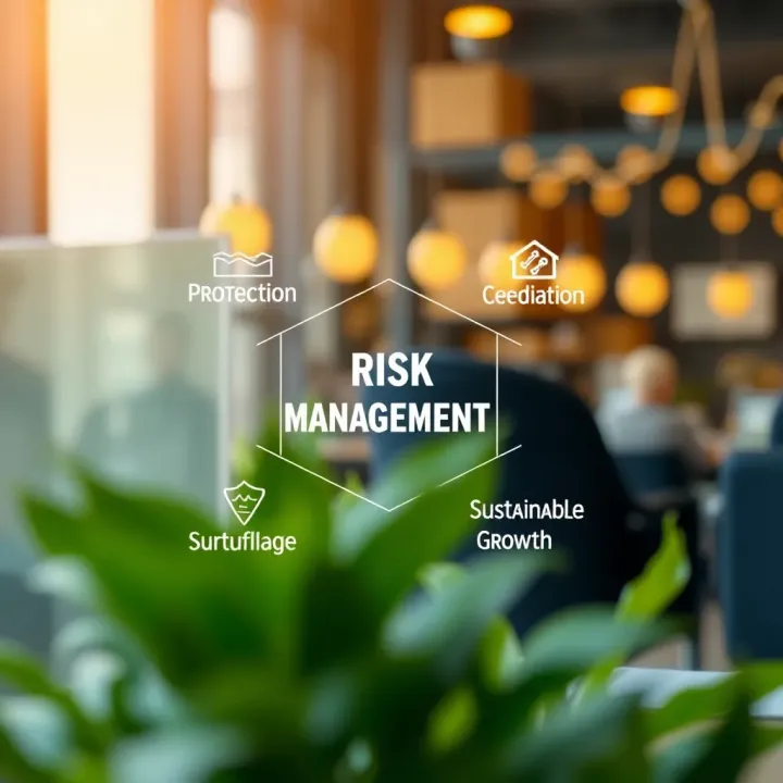 Diagram illustrating the core objectives of risk management including asset protection, compliance, decision-making, and sustainable growth