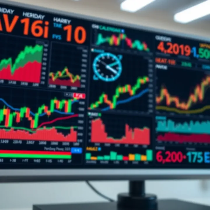 Digital dashboard displaying various global economic indicators and charts